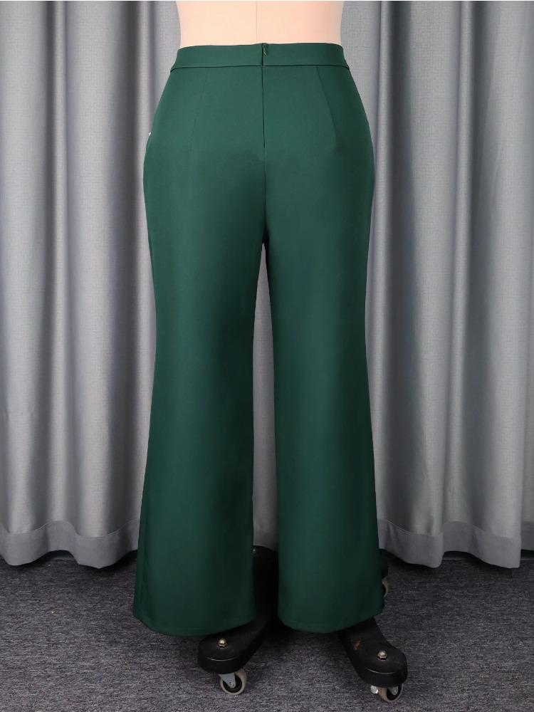 Элегантные женские офисные брюки с высокой посадкой, боковым разрезом, отделкой жемчугом и бисером, широкими штанинами длиной до щиколотки, осенняя мода, деловая одежда