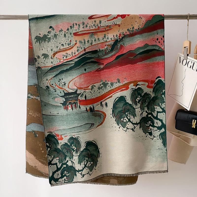 Scarf Women's New Autumn and Winter Jacquard Craftsmanship Imitation Cashmere Thickened Shawl Dunhuang Series Warm Scarf