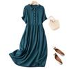 Cotton Linen Korean Version Dress Women's Spring Summer Short Sleeved Shirt Collar Artistic Retro Long Casual Dresses