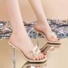 Shoes Woman Transparent Flower High Heels Slippers for Women Summer Women Crystal PVC Sandals Ladies  Mules Sandalias Mujer