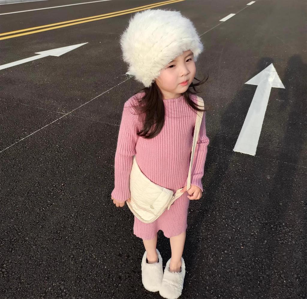 Girls' Autumn/Winter Wool Dress – Soft, Fashionable Mid-Length Knit for Kids