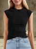 Womens Ribbed Knit T Shirt Cap Sleeve Crew Neck Slim Fit Summer Basic Top