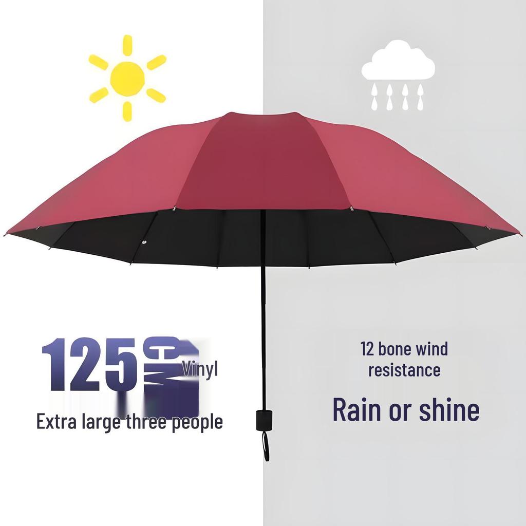 Twelve-Bone Extra-Large Dual-Use Manual Umbrella with Black Glue Sunscreen