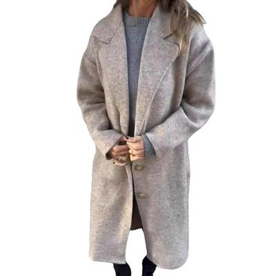 Женская шерстяная куртка с отложным воротником, однотонное пальто с застежкой на пуговицы, свободное теплое пальто с длинными рукавами для поездок на работу, свиданий, весна-осень-зима