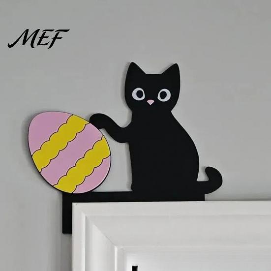 Funny Cartoon Door Frame Topper Wooden Cat Pendant, Cute Black Corner Unique Decoration Decoration, Decorative Wall Sticker for Photo Frames