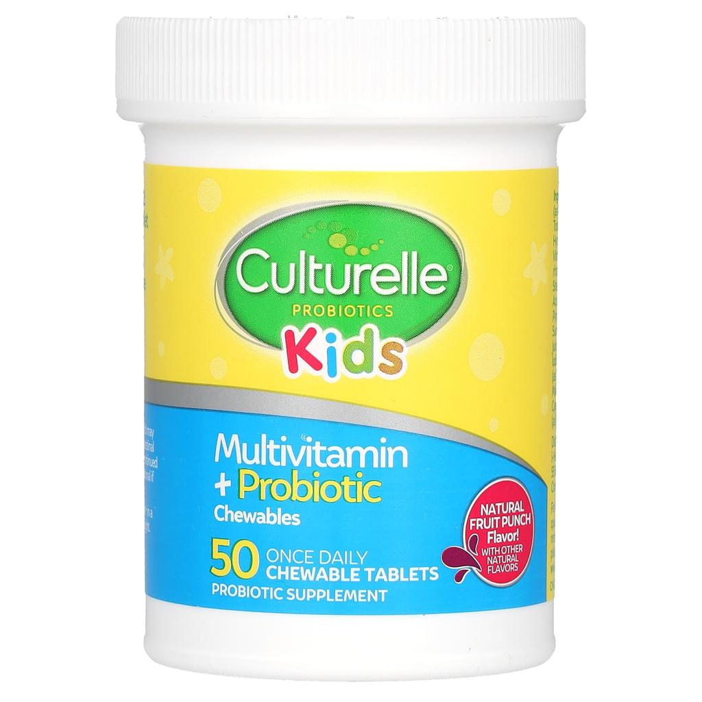 Culturelle Для детей, жевательные мультивитамины + пробиотики, от 3 лет и старше, натуральный фруктовый пунш, 50 жевательных таблеток