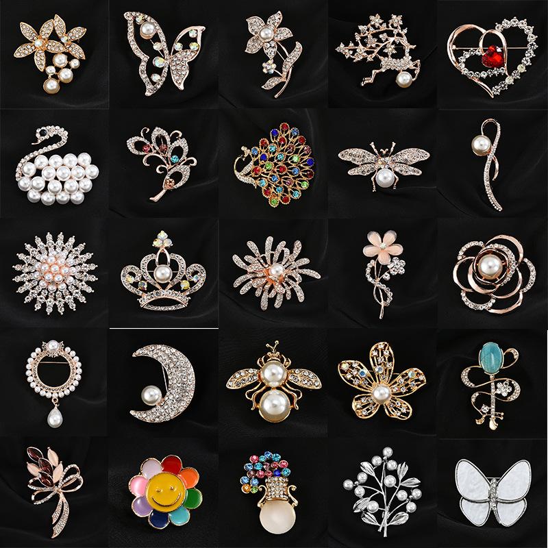 Brooch High-End Niche Silk Scarf Buckle Alloy Diamond Coat Pearl Corsage Pin Accessories