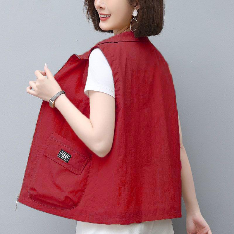 Короткий тонкий жилет, женская куртка без рукавов, весна-лето, повседневная, большого размера, свободная верхняя одежда, солнцезащитный жилет, жилет