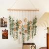 Vintage-Inspired Hand-Woven Eucalyptus Leaf Wall Hanging with Wooden Beads & Tassels