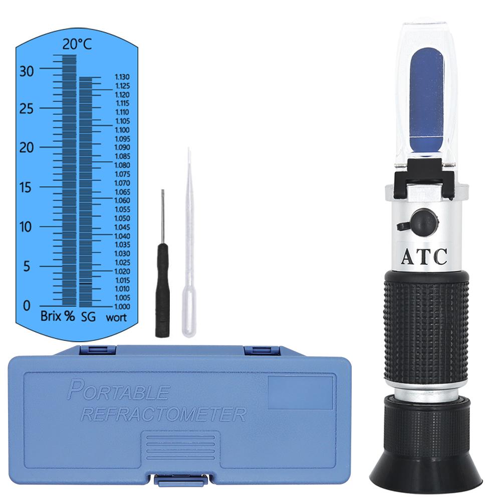 Beer Refractometer Wort Wine Brewing Dual Scale - Specific Gravity Hydrometer 1.000-1.130 Brix 0-32% ATC Sugar Homebrew Kit