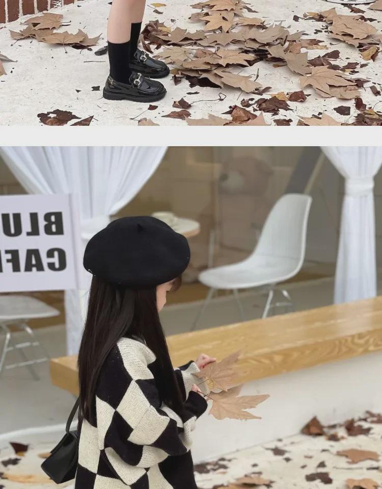 2024 Весна/Осень Для Девочек Корейский Шахматный Вязаный Свитер - Повседневный Универсальный Топ