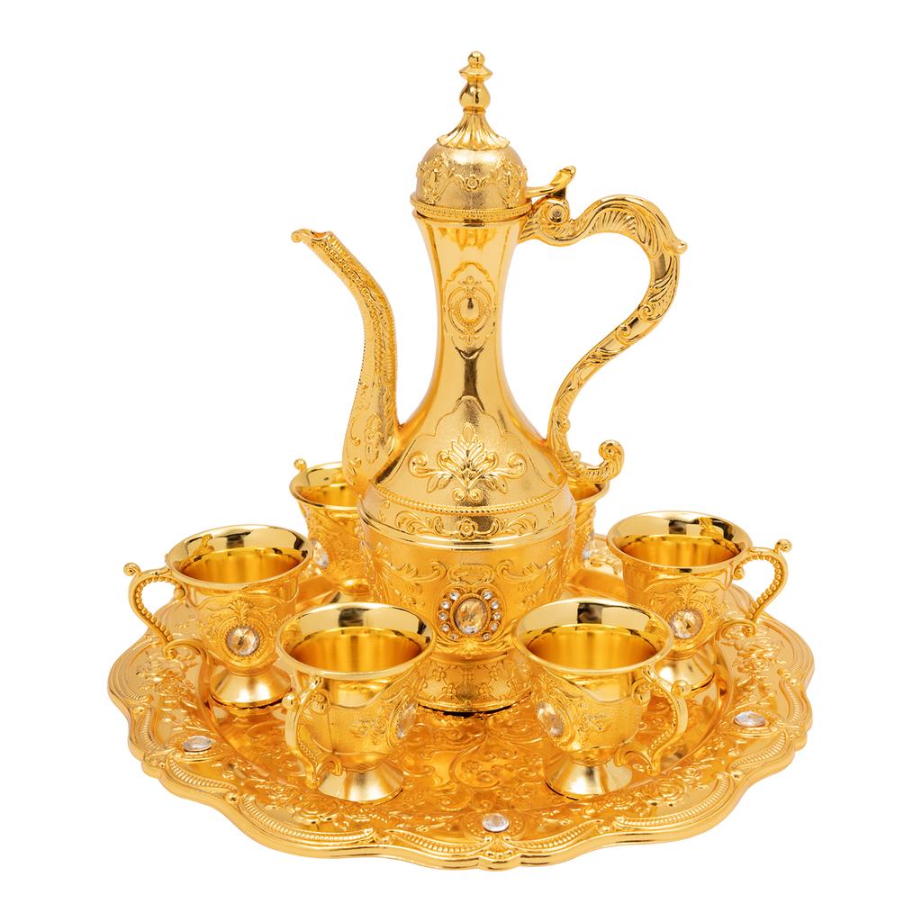 Турецкий чайный сервиз Винтажный турецкий кофейный сервиз с чайником и 6 чашками для домашнего декора, на день рождения, Рождество, новоселье, свадьбу