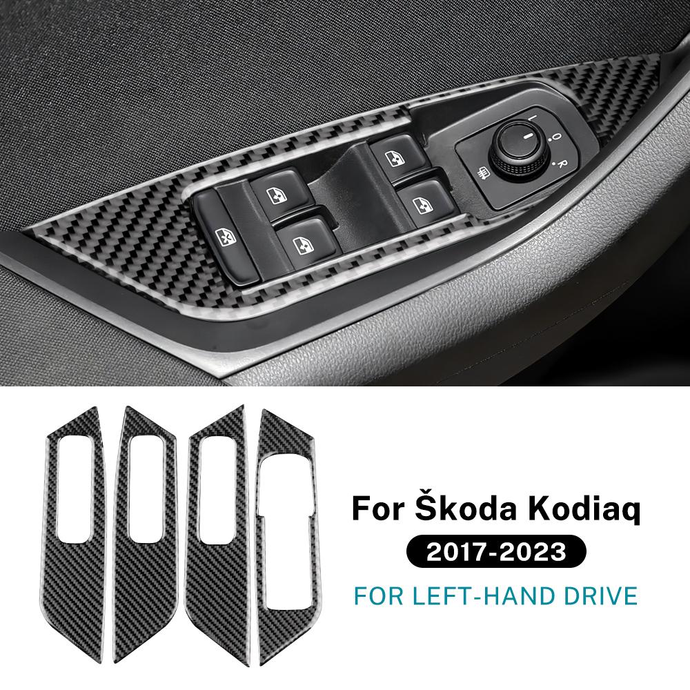 Мягкая отделка салона из углеродного волокна для Skoda Kodiaq 2017 2018 2019-2023 Рамка рычага переключения передач Панель ящика для хранения кнопок стеклоподъемника Аксессуары