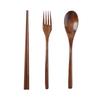 Portable Lacquered Nanmu Student Tableware Set - Wooden Spoon, Fork, and Chopsticks