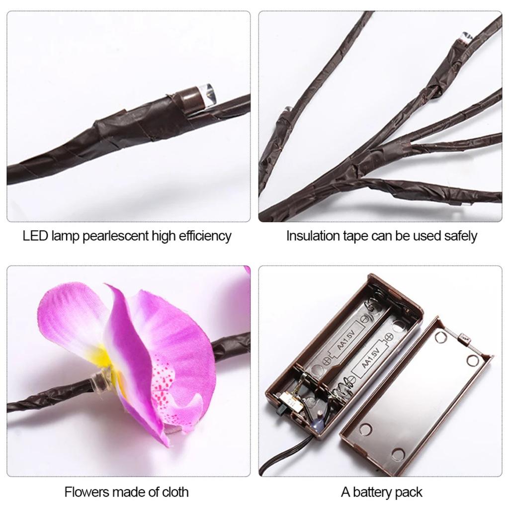 Новая имитация цветка орхидеи ветка световая лента ваза наполнитель 20 светодиодов гирлянда рождественская гирлянда декор