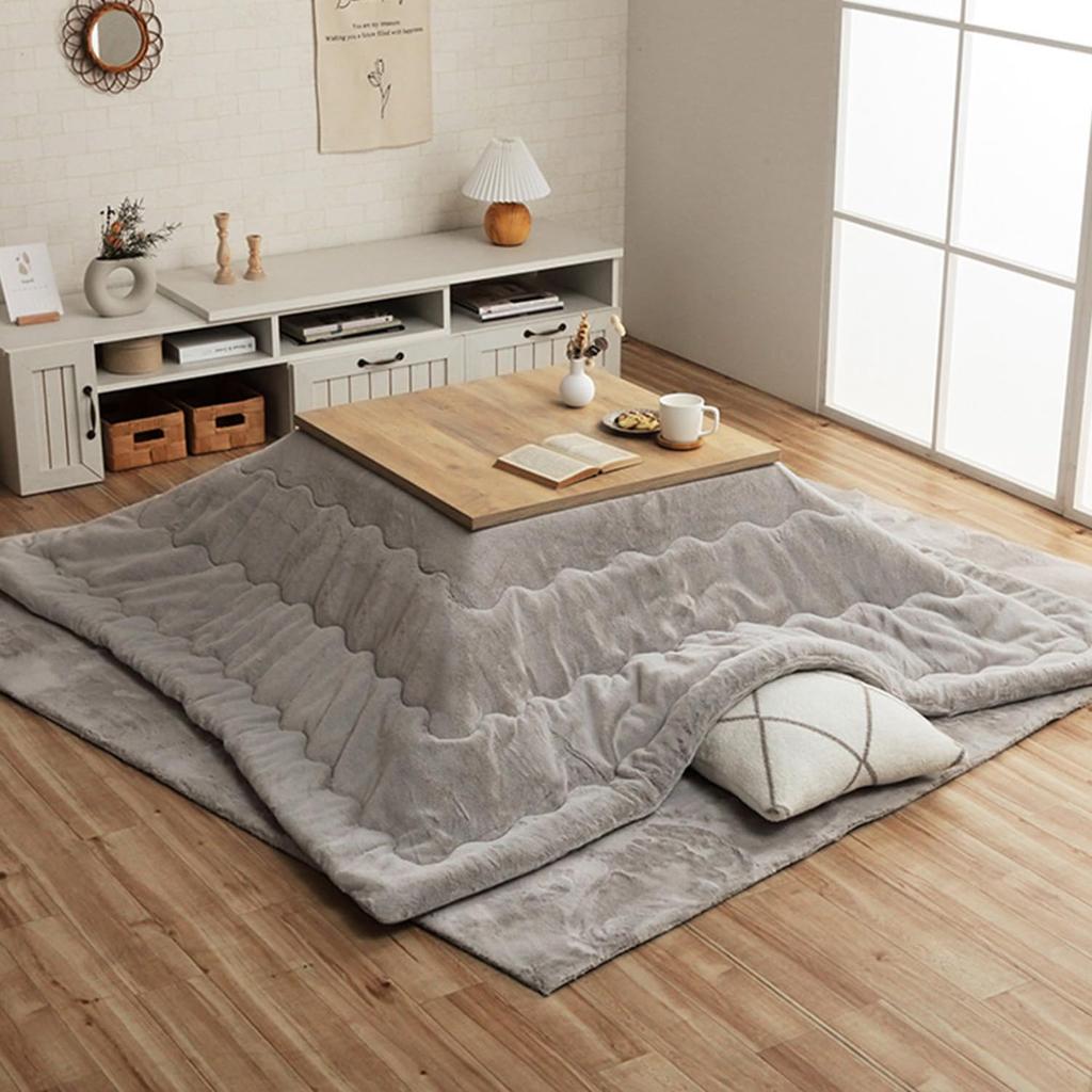 IKEHIKO Kotatsu Futon, Square, Lapierce, Pearl Gray, Approx. 190 X 190 Cm, Solid Color, Soft, Fluffy, Feminine Design #6843009