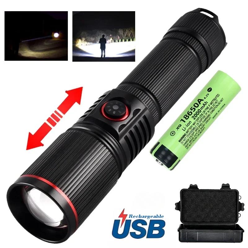 30W High Power LED Flashlight Zoom Torch USB Rechargeable Light Outdoor Camping Hunting Fishing Walking Riding Lighting Lamp