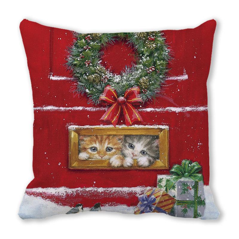 Рождество кошка собака 2022 новый год рождественское украшение подушка наволочка снеговик подарок