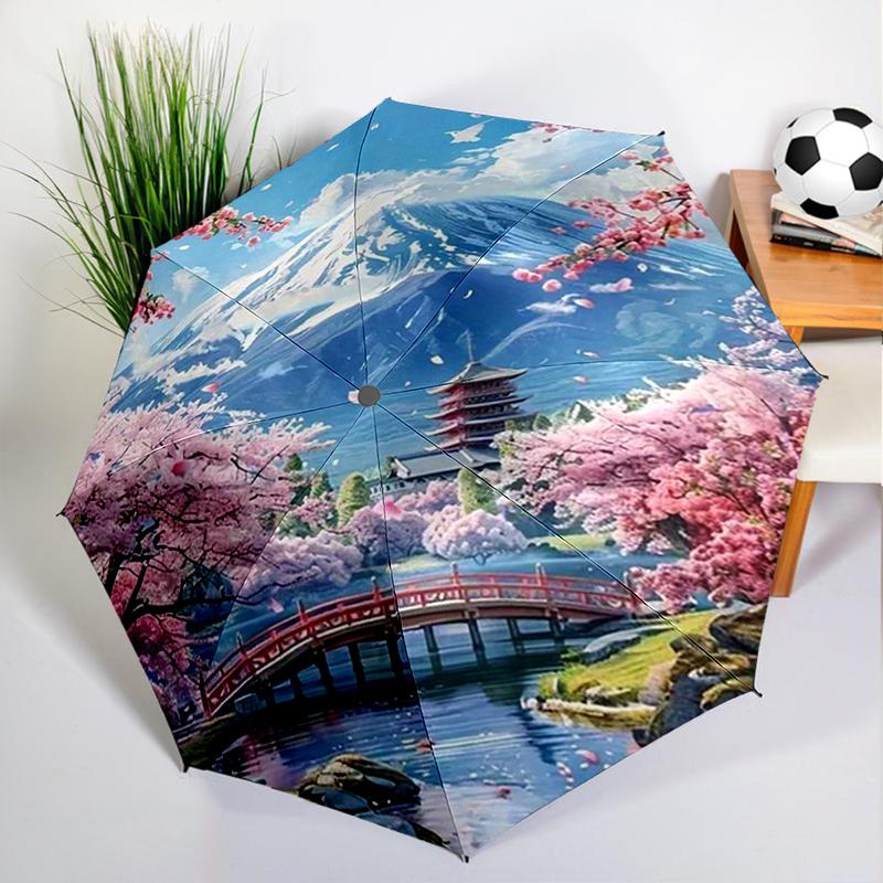 Japanese Sakura Geisha Umbrella Automatic Open/close, Sturdy Iron Frame & 8-Rib Struct, Umbrella for Women & Men, Christmas Gift