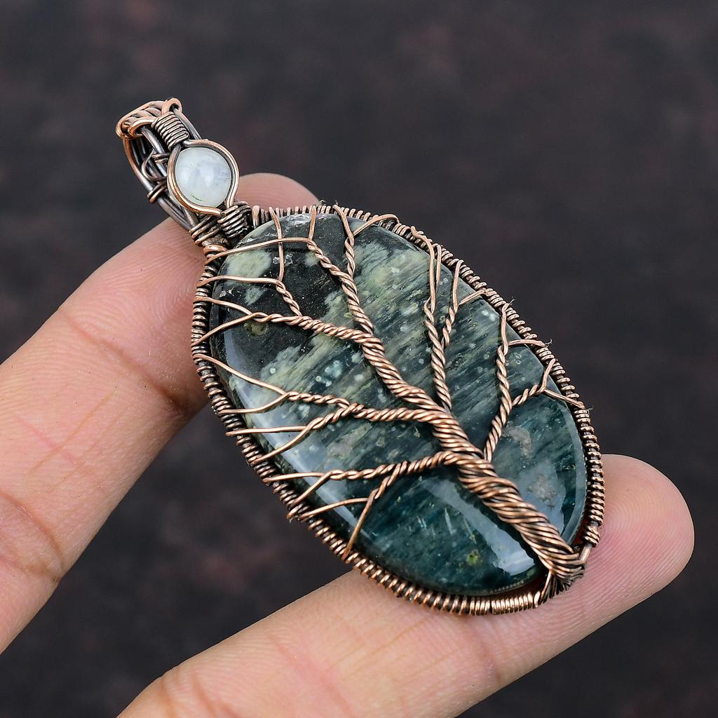 Tree Of Life Ocean Jasper Pendant Copper Wire Wrapped Pendant Rainbow Moonstone Pendant Gemstone Handmade Pendant Copper Jewelry For Gift