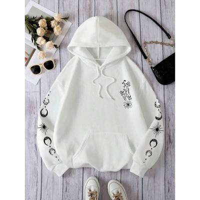 Женская толстовка с принтом «звезда, солнце, луна, глаз», винтажная, свободного покроя, с капюшоном, уличная, повседневная, осенняя, простая, мягкая одежда