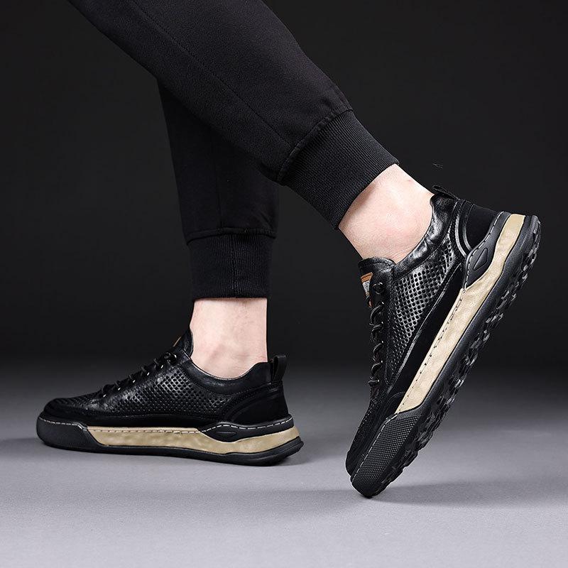 Men's shoes hollow breathable leather shoes men's platform casual board shoes genuine leather shoes men