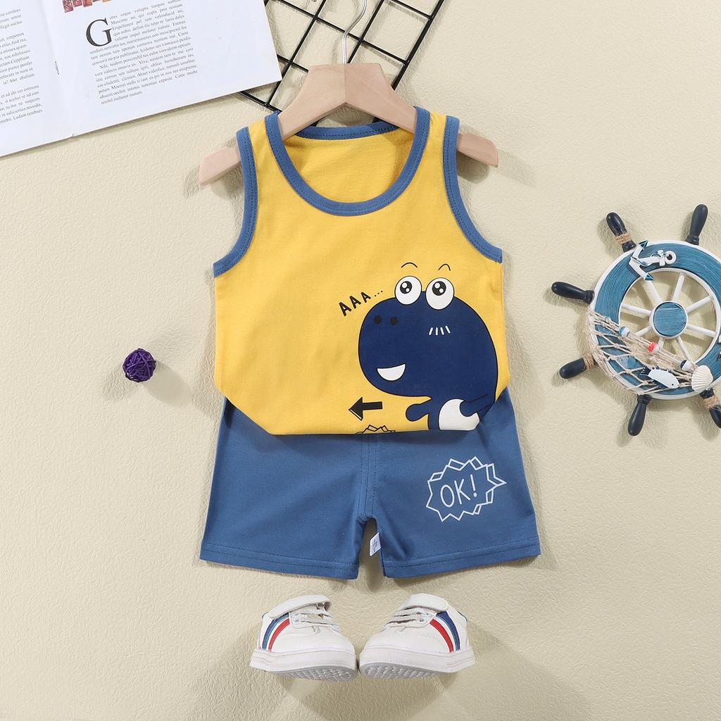 Kids Vest Set Summer Cotton Girls and Boys Vest + Shorts Set