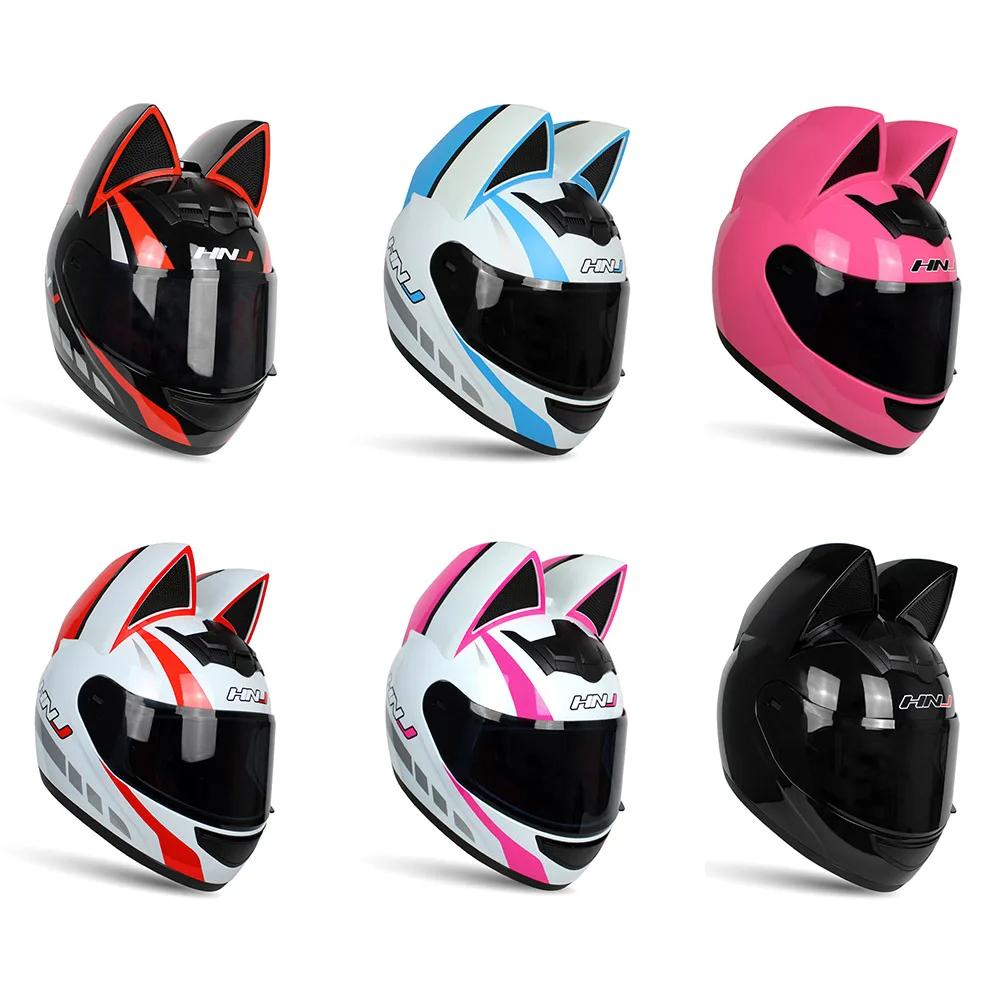 HNJ Мотоциклетный шлем Casco Moto Шлем для бездорожья Съемные кошачьи ушки Четыре сезона Дышащий Мотокросс Мотоциклетный шлем Мужской Женский