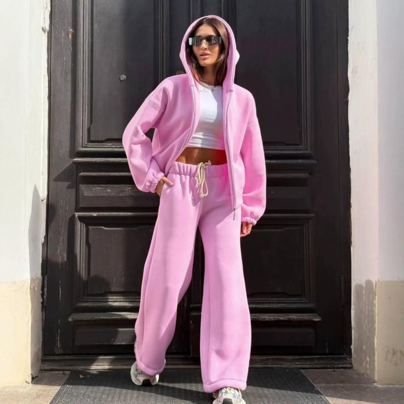 Womens Solid Color Hoodie Set 2026 Fall Winter Casual Loose Top Pants Two Piece Sportswear