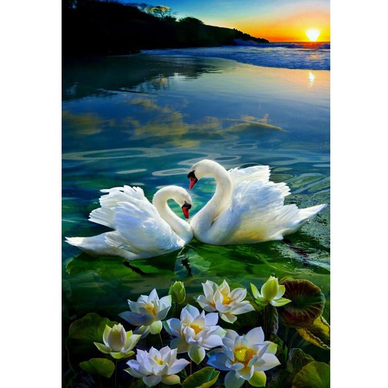 DIY Swan 5D Diamond Painting Full Round Drill Animal Diamond Embroidery Cross Stitch Mosaic Kits Wall Art Home Decor