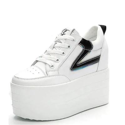 Модные Новые 12СМ Натуральная Кожа Платформа Танкетка Массивные Кроссовки Скрытые Каблуки Повседневные Дышащие Весна Осень Высокий Бренд Вулканизированная Обувь