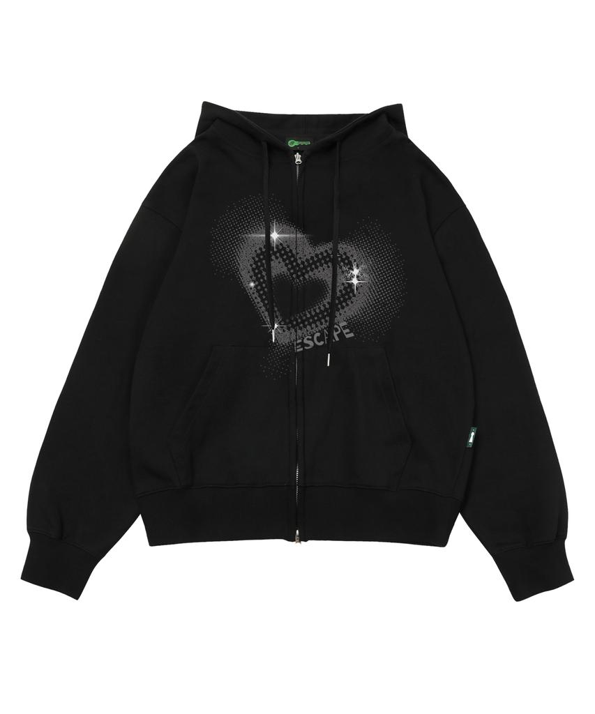 Худи с двусторонней молнией и принтом Bling Heart Черное