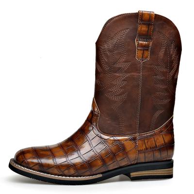 Модные кожаные повседневные ковбойские сапоги для мужчин осень-зима новые дизайнерские ботинки челси с каменным узором мужские ретро-дизайнерские туфли для мужчин