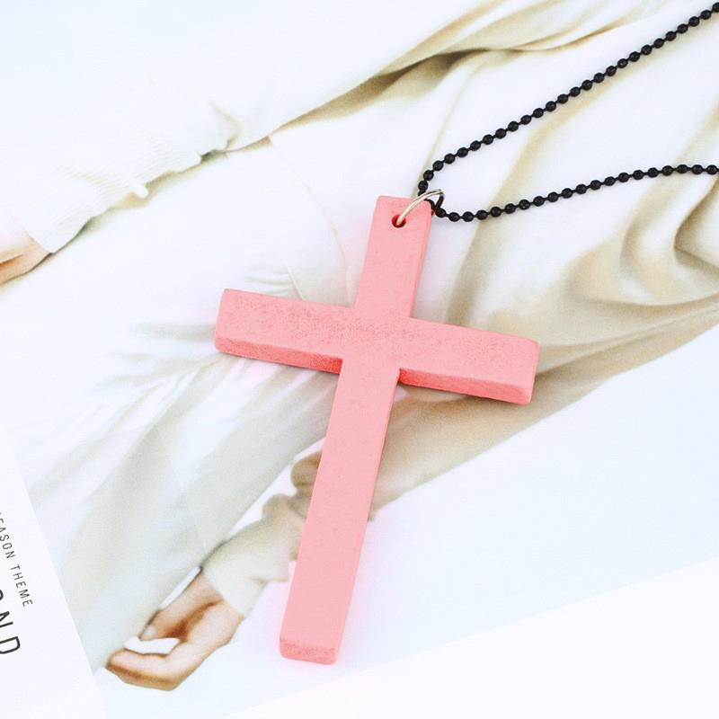 Vintage Wood Cross Pendant Necklace Simple Natural Wooden Cross Necklace Hip Hop Sweater Chain Jewelry Accessories Gifts