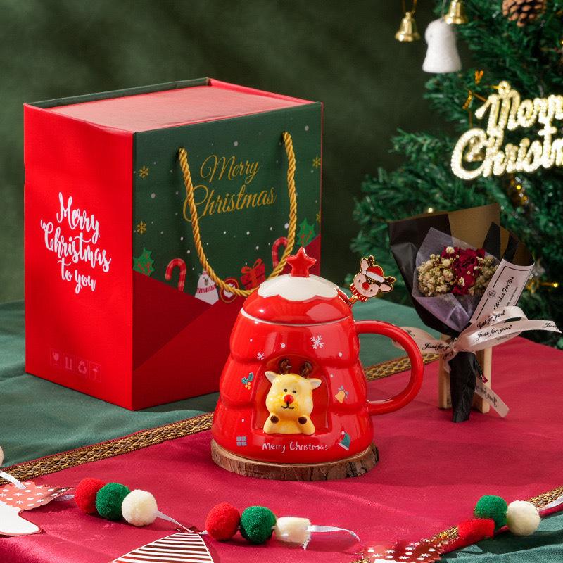Creative Relief Christmas Tree Ceramic Cup High Looking Mug Cute Cartoon Christmas Cup Gift Christmas Water Cup