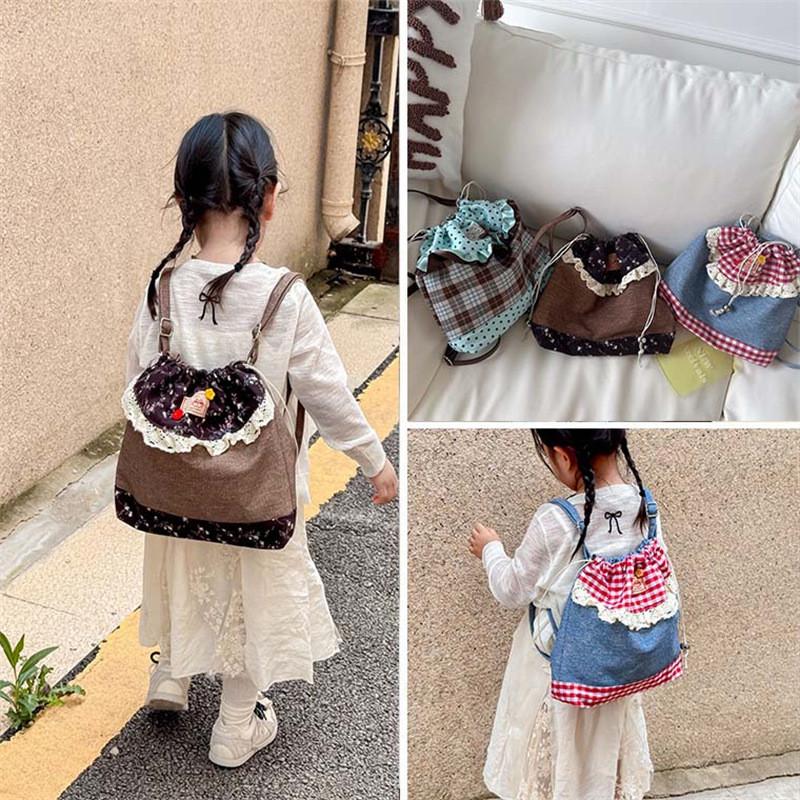 Lace Checkered Pattern Backpack With Cute Color Block Design For Kindergarten Boys And Girls