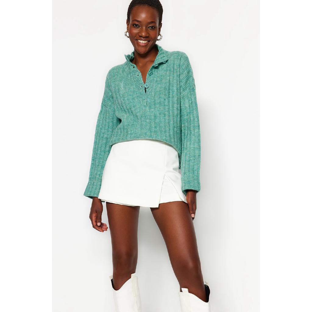 Бежевый вязаный свитер с широким узором и мягким текстурированным высоким воротником Twoaw21kz0783