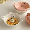 Необычная керамическая миска Милый маленький медведь и свинья Керамическая посуда Миска для завтрака с мультяшными хлопьями Йогуртовая миска Бытовая бинауральная миска