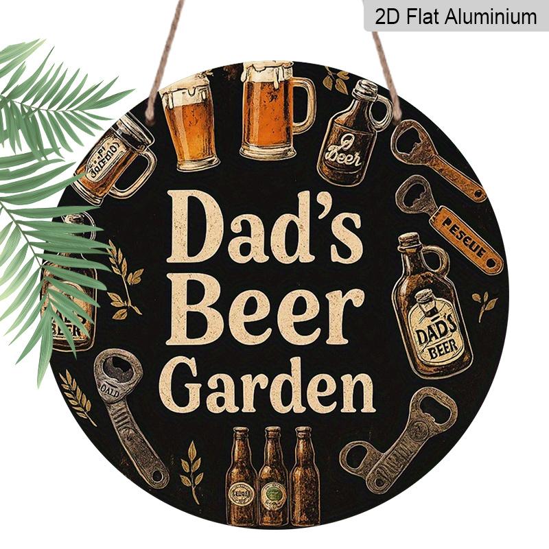 2D Flat 1pc, 8x8 in, Vintage Beer Garden Aluminum Metal Decorative Signs & Plaques - Dad's Beer Garden Wall Art with Beer Mugs, Bottles & Rustic