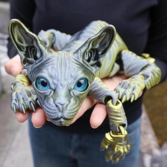 Articulated Hairless Cat 3D Printed Sphynx Cat Figure Flexible Cat Stress Relief Desk Pet Fidget Toy Home Office Decor for Cat Lover And Collector