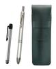 Moss green grained leather pen metal touch silver stick and silver set case, 3-mecha SASMG-ALST-3MS