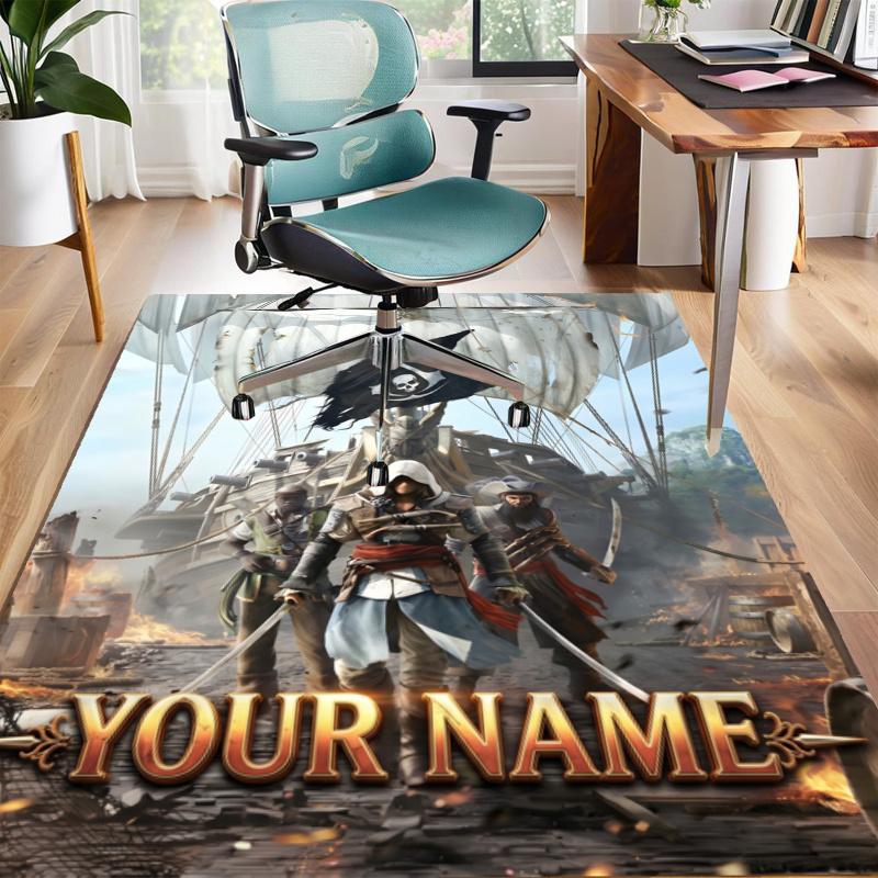 Assassin's Creed Design Area Rug Personalized Name- Non-Slip, Soft & Cozy Floor Mat for Living Room, Office - Indoor/Outdoor Carpet