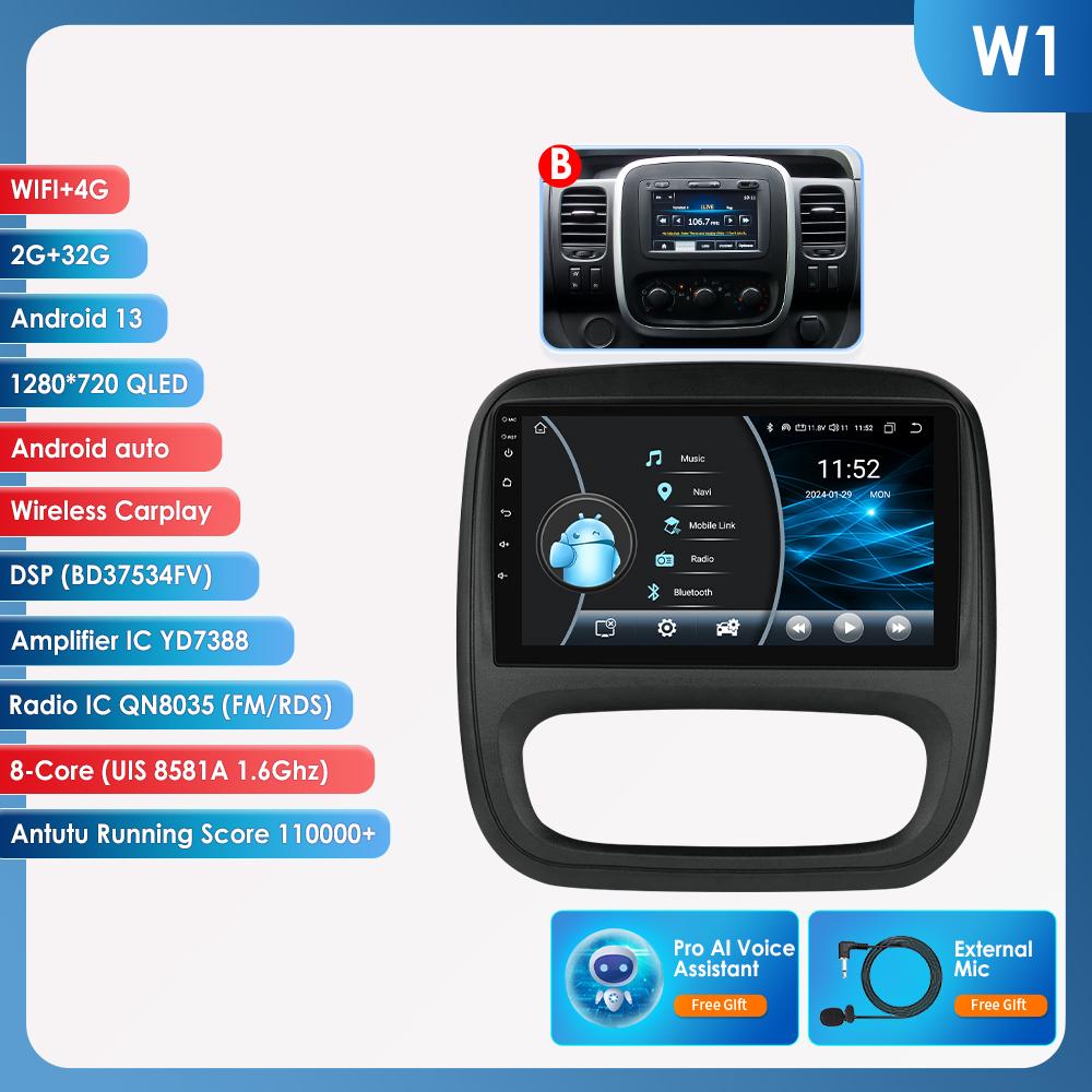 Hizpo 4G AI Voice Android Auto Radio для Renault Trafic 3 2014-2021 для Opel Vivaro B 2014-2018 Carplay Car Multimedia Intelligent Screen GPS 2din