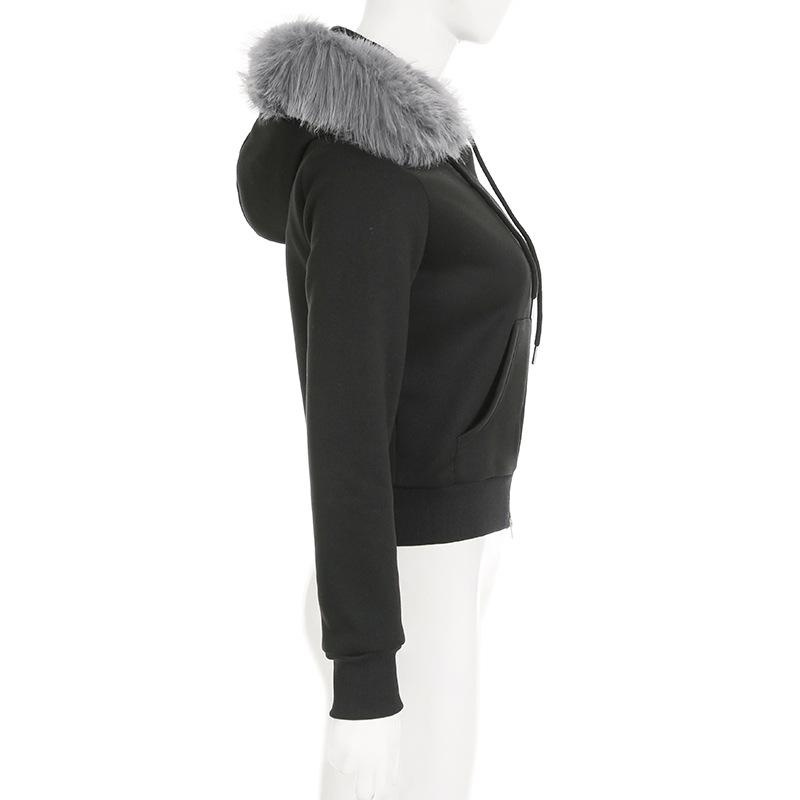 Goth Dark Streetwear Толстовки с капюшоном с воротником из искусственного меха с двойной молнией Пальто с капюшоном Женские повседневные куртки в готическом стиле с карманами Y2K Grunge Fall Cardigan