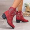 Модные осенние новые грубые каблуки одинарные ботинки женские с острым носком и вышивкой на рукавах противоскользящие износостойкие короткие ботинки