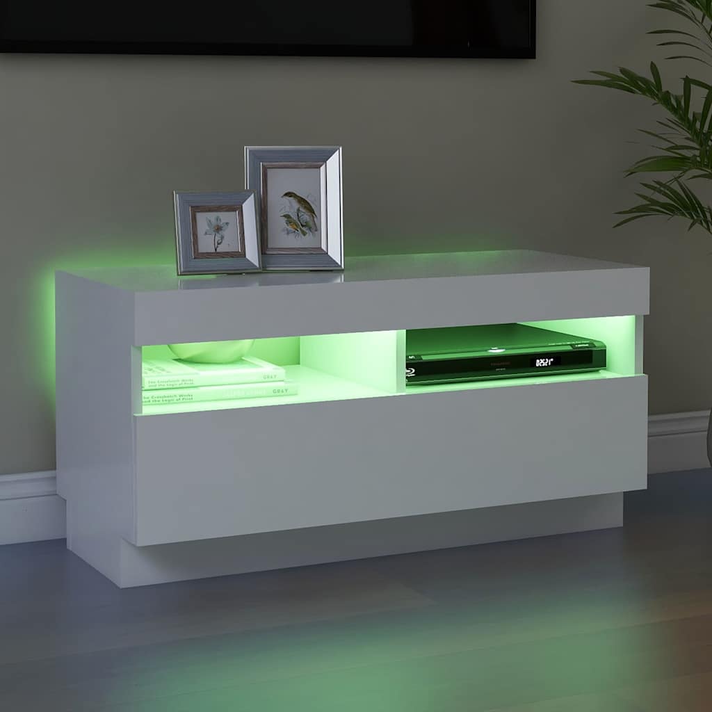 Vidaxl Szafka Pod Tv Z Oświetleniem Led, Biała, 80X35X40 Cm