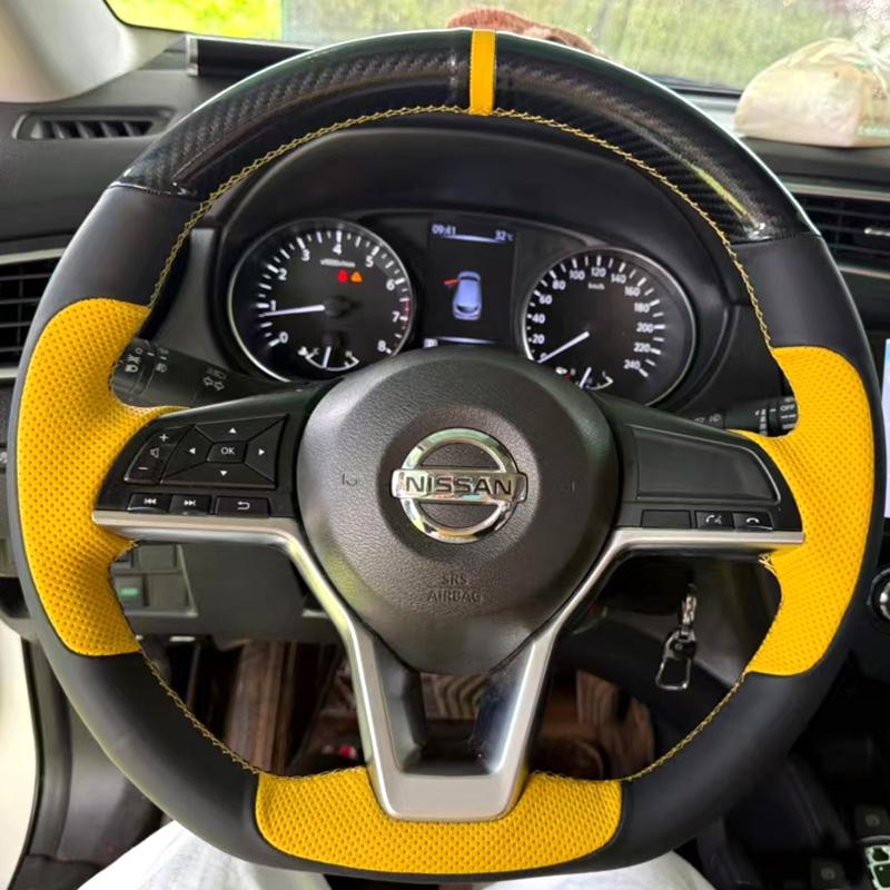 for Nissan Kicks Rogue Altima SR X-Trail Juke Leaf Micra Note Versa -2025 DIY Carbon Fiber Leather Steering Wheel Cover