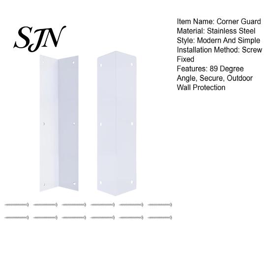 Exterior Wall Corner Armor 2 Pcs White Stainless Steel Guard, 89 Degree Angle Metal Heavy Duty Fence Protectors Siding Protector, Outdoor Protection