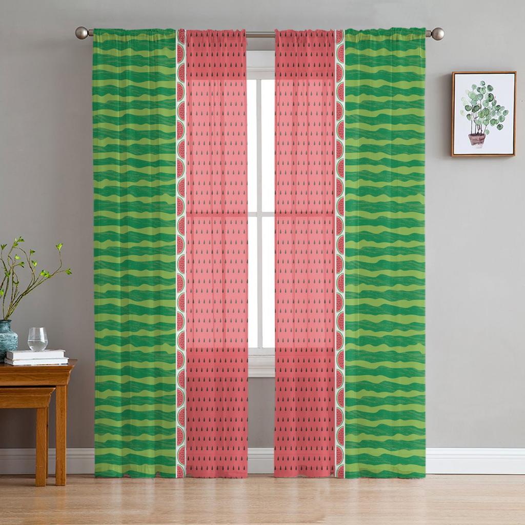Summer Fruit Watermelon Red Green Sheer Curtains for Living Room Decoration Window Curtains Kitchen Tulle Voile Organza Curtains