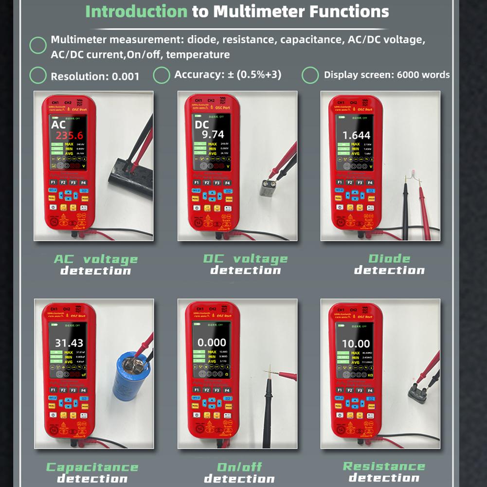 Источник сигнала осциллографа-мультиметра 3 в 1 с 3,98-дюймовым TFT-дисплеем, портативный осциллограф